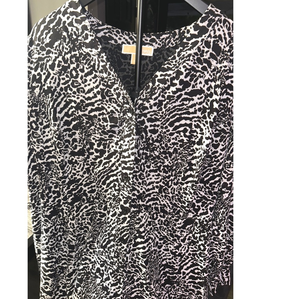 Michael Kors Animal Print Button Down Shirt Dress Midi V-Neck Short Sleeve 3X